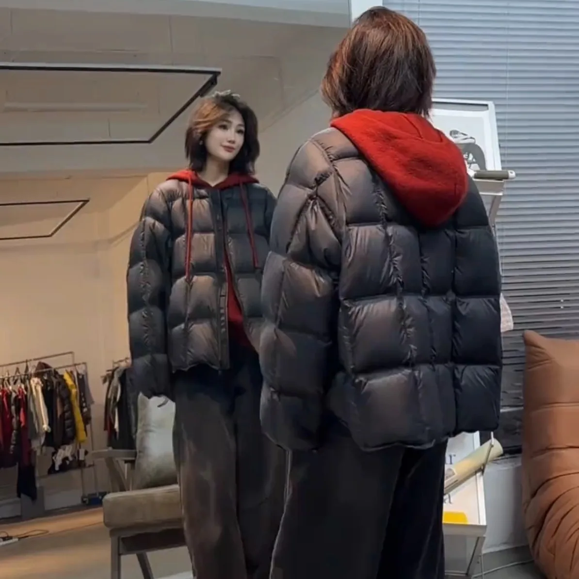 

Black Short Puff Down Cotton Jacket For Women Winter New Fashionable Lightweight Warm Puffer Thick Coat