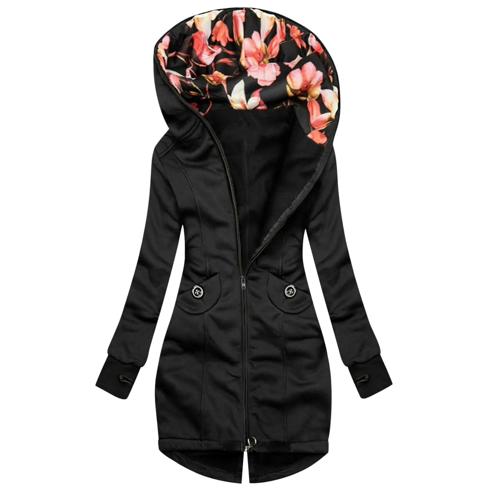 2023 New Floral Print Autumn Winter Women Cotton Jacket Padded Casual Slim Coat Hooded Parkas Wadded Warm Overcoat