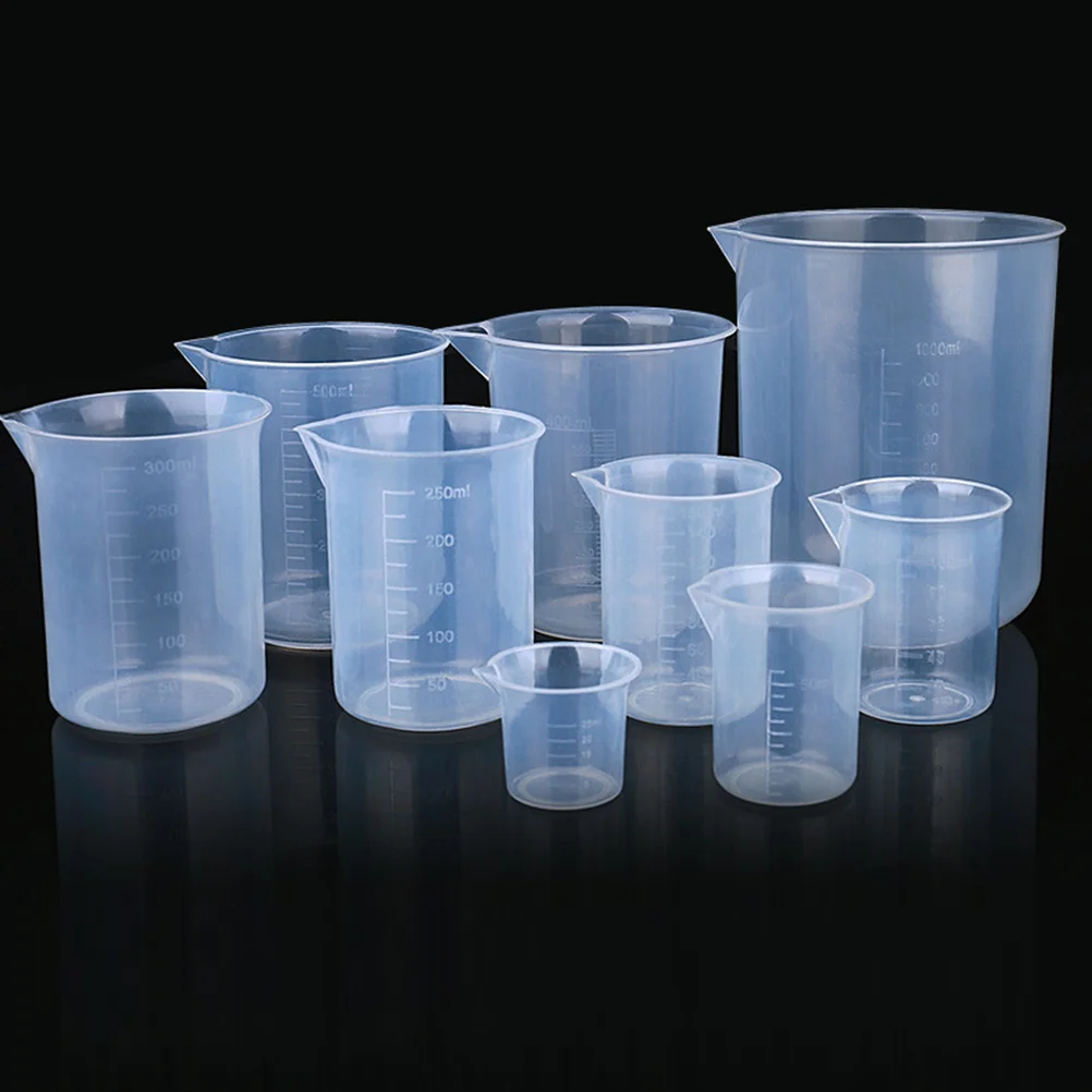 

5Pcs Transparent Plastic Beaker Graduated Measuring Cup Set 50ml 100ml 250ml 500ml 1000ml Easy Use Beaker Cup