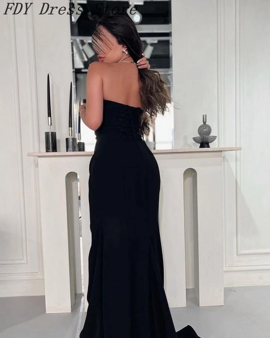 Vestidos De Noche negros De sirena personalizados, Vestidos De graduación con cuello cuadrado, listones plisados, longitud hasta el suelo, Vestidos De Noche