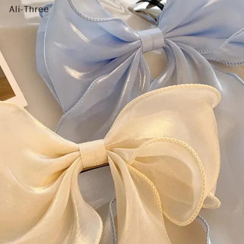 

Sweet Chiffon Bow Hair Clips Girls Blue Shining Satin Bowknot Hair Clips Ribbon Bow Barrette Hairpin Grip Ponytail Clip Headwear
