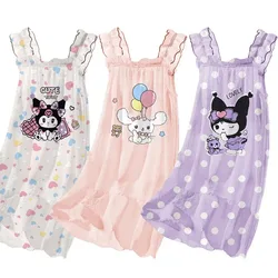 Cute Sanrio Kuromi Girl's Pajamas  Cinnamoroll Soft Sleepwear Girl Casual Clothes My Melody Nightgown Lightweight Sleep Dress