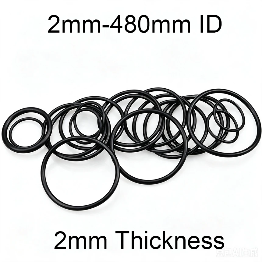 2mm Thickness CS 2-480mm ID Black NBR Nitrile Rubber Joint Round Circular Washer O Shape Rings Gasket O-Ring Seal Sealing O Ring