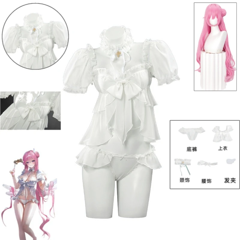 

Serendipitous Encounter Dorothy Cosplay Costume White Blue Bikini Sheer Cover Up Full Set Beach Role Play Outfit for Women