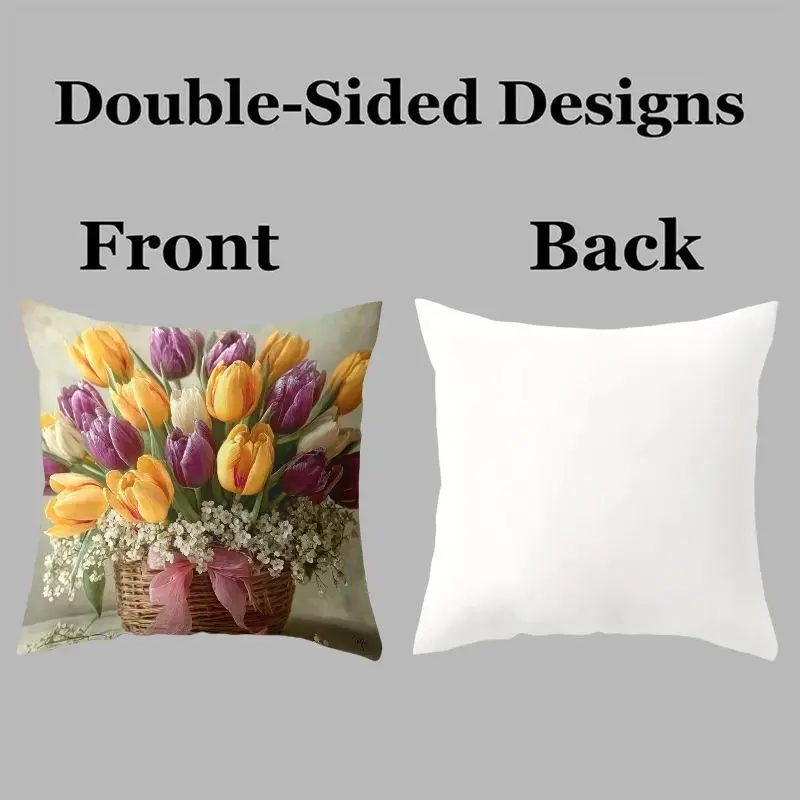 Set of 4 Floral Bouquet Pillow Covers Cushion Case Spring Flower Print Decorative Home Decor 45x45cm