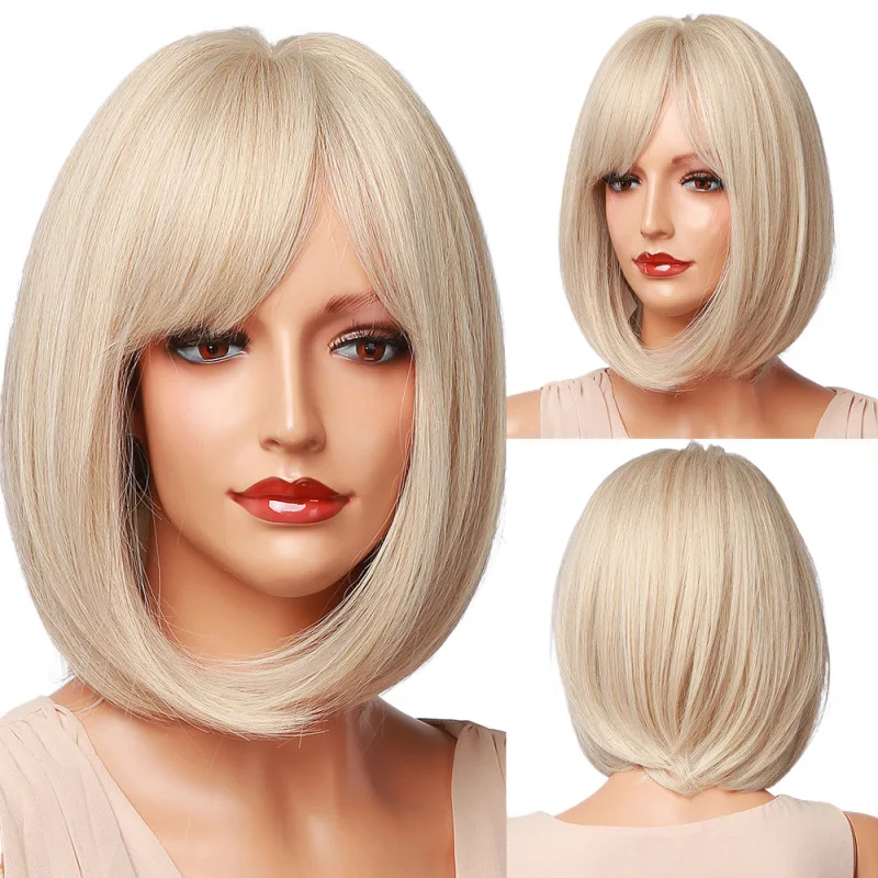 

European, American and American Bobo head wig woman, partial hair tail curl beige silver high temperature silk wig