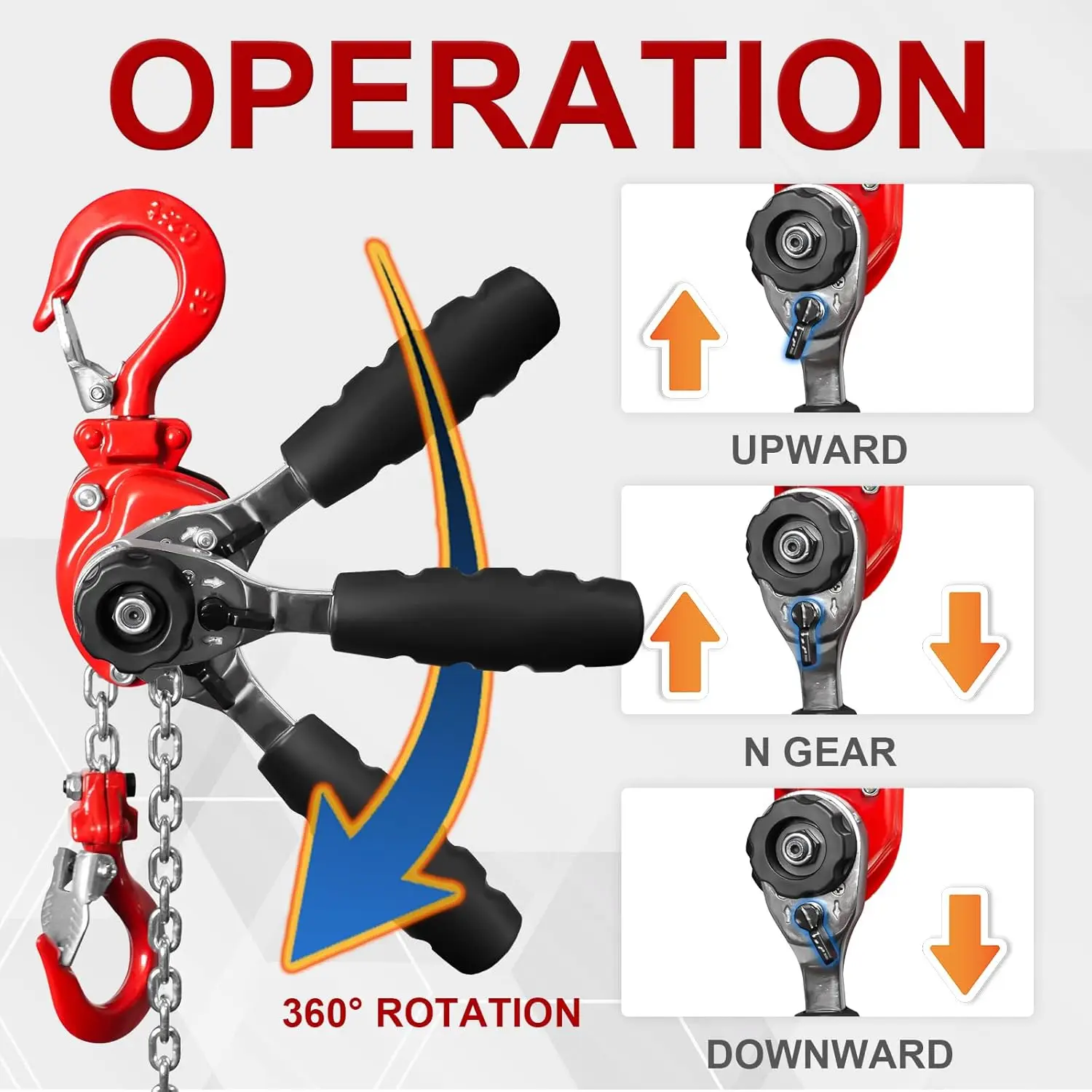 Manual Lever Chain Hoist Come Along 1/4 Ton 550LBS Capacity 5FT Lift, G80 Alloy Steel with Pawl Brake & Auto-Load Guide, 360° Ro