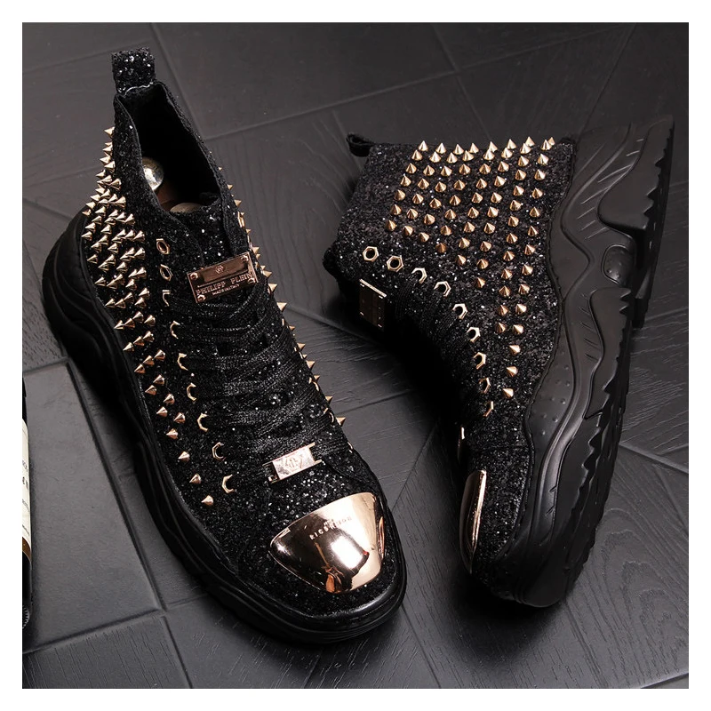 men luxury fashion prom nightclub dress soft leather rivets shoes platform motorcycle punk ankle boots zapatos de hombre autumn view 4