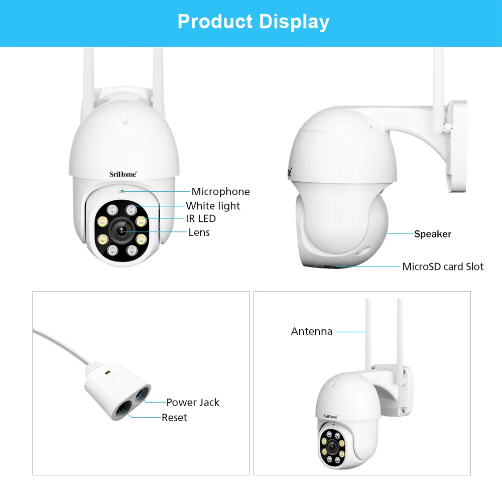 SriHome SP028 2MP Starlight WIFI IP Camera IP66 Waterproof Outdoor AI Human Body Detection Color Night Vision CCTV Baby Monitor