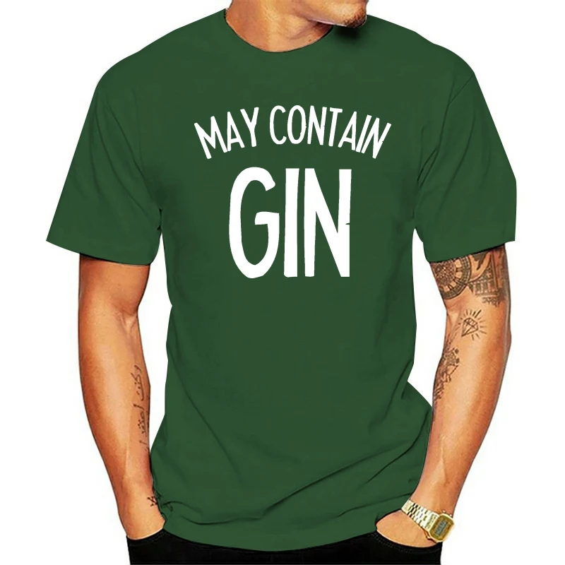 MAY CONTAIN GIN Mens T-Shirt S-3XL Funny Printed Alcohol Joke custom printed tshirt,  hip hop funny tee, mens tee shirts