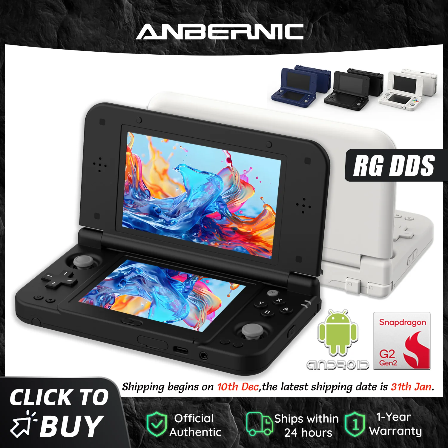 Consola de Juegos Portátil Anbernic RG DDS con Pantalla Dual, CPU Qualcomm Snapdragon, Android 16, Joystick Capacitivo, 6000mAh, RGDDS