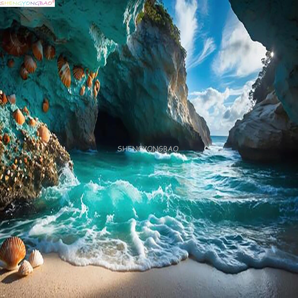 

Capri Island Scenery Background Turquoise Sea Colorful Flowers Rocky Cave Blue Ocean Beach Photography Backdrops SP-03