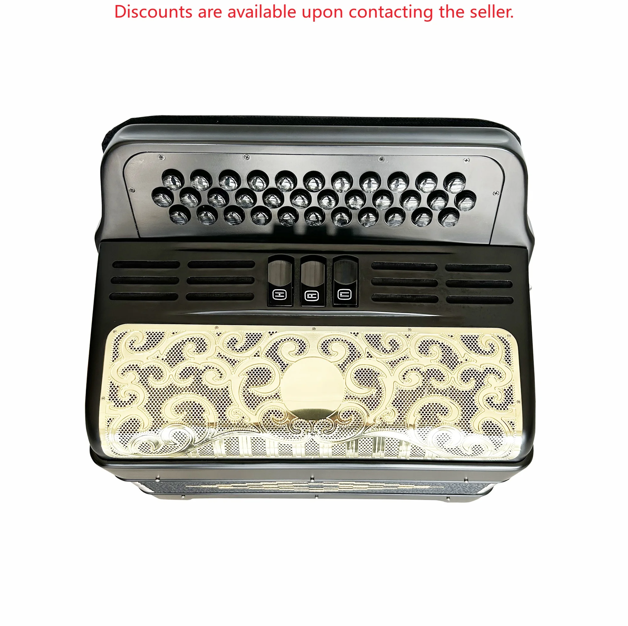 Professional 34-Button 12-Bass 3-Register Black Matt Accordion Instrument Gold Grill Black Button JB3412C Acordeon Musical