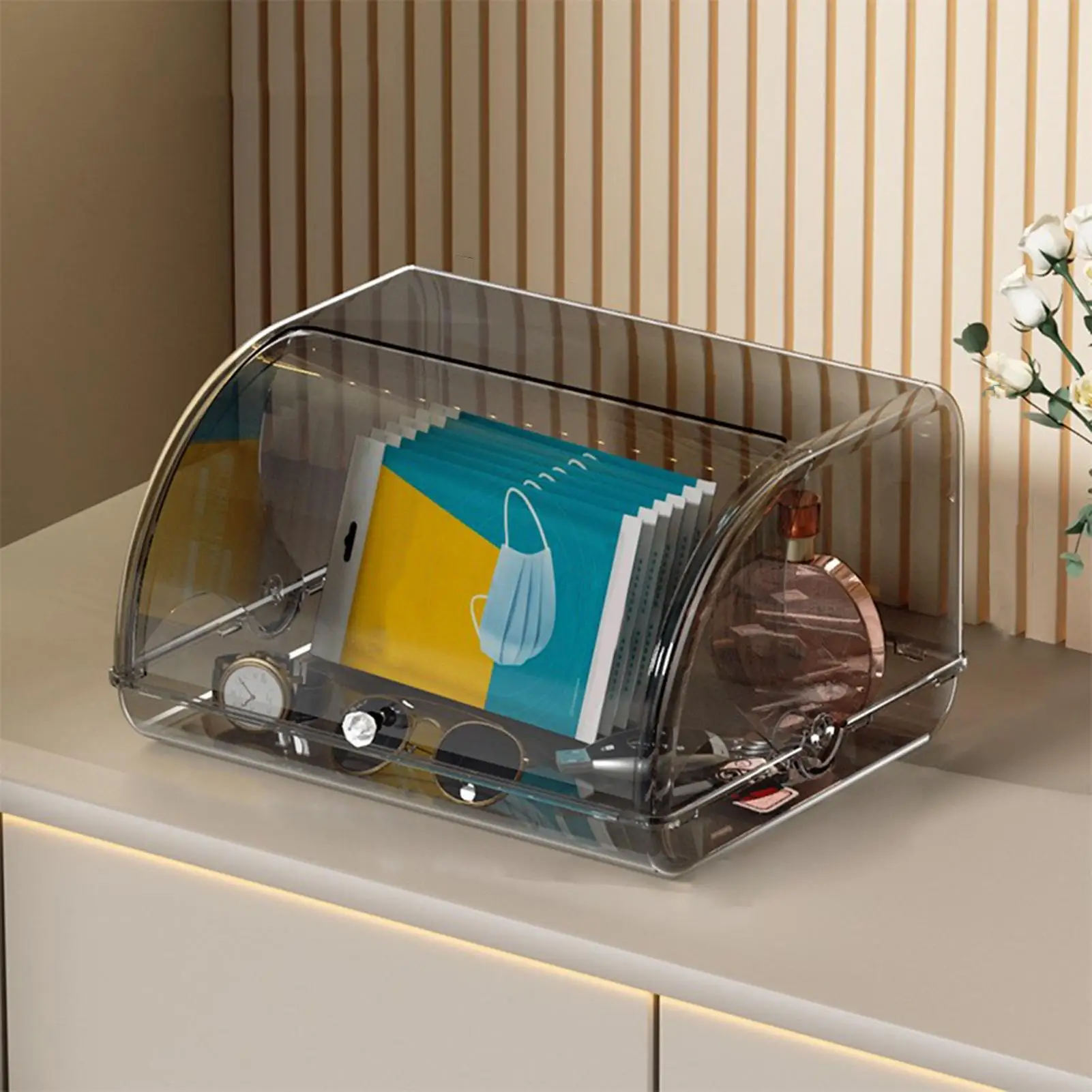 

Rolltop Bread Box Storage Container Kitchen Countertop Food Holder Airtight Plastic Homemade Bread Bin Sealed Dessert Plate
