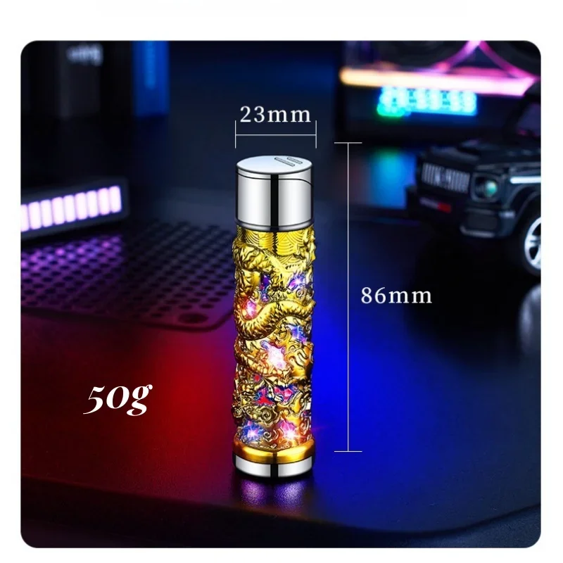 Colorful LED Butane Gas Inflatable Torch Lighter, Windproof Metal, Press Igniton, Embossed, Smoking Accessories, Cigarette Gifts