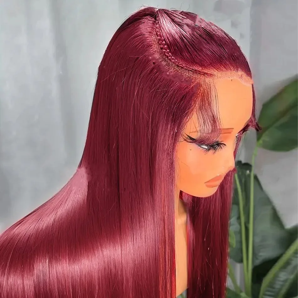 

Burgundy 13x6 HD Transparent Lace Frontal Human Hair Wigs Glueless Red 99J Straight Colored Lace Front Human Hair Wigs For Women
