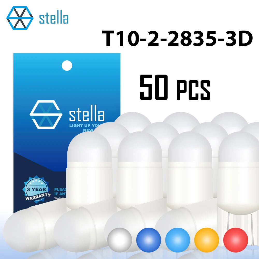 

Stella 50 T10 Светодиодные лампы Белый Красный Синий IceBlue Желтый 3D сияющий свет Малый размер 100% установка W5W для автомобильных сигналов Внутренняя лампа