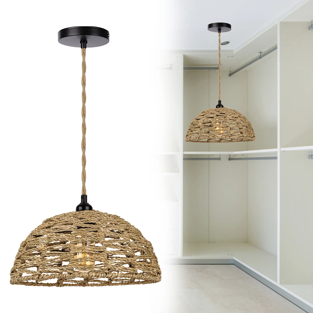 

Hemp Rope Lamp Shade Handwoven Lamp Shade Pastoral Style Woven Hanging Lamp Shade Decorative Round for Porch Balcony Hallway