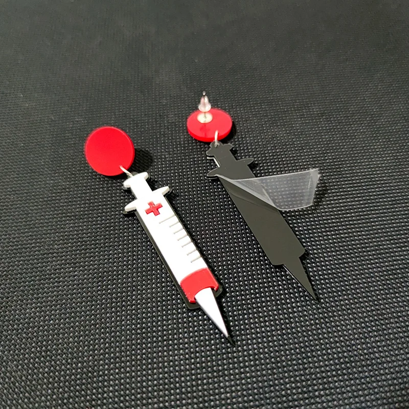 KUGUYS Acrylic Nurse Syringe Long Drop Earrings for Women Hyperbole Injector Jewelry Cosplay Accessories