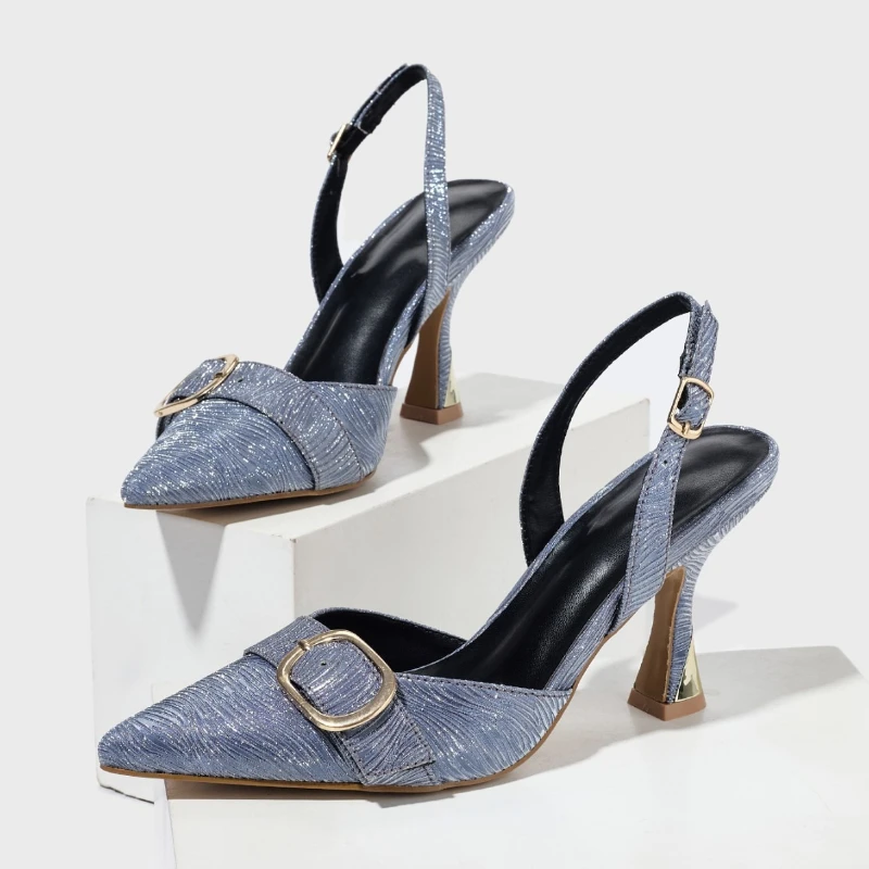 

Модные женские туфли на высоком каблуке с острым носком и пряжкой на ремне, летние босоножки на каблуке с открытой пяткой, элегантные женские сандалии для банкетного платья