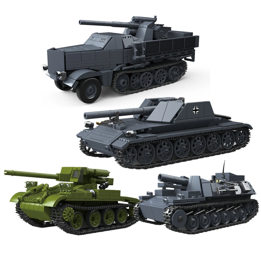

World War 2 WW2 Army Military Soldiers Armored Vehicle Main Battle Tank Model Building Blocks Bricks Toys For Children