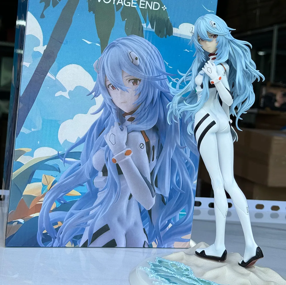 Bandai 25Cm Anime NEON GENESIS EVANGELION EVA Ayanami Rei Pakaian Ketat Rambut Panjang Putih Figur Aksi Model Boneka Hadiah Mainan Anak-anak