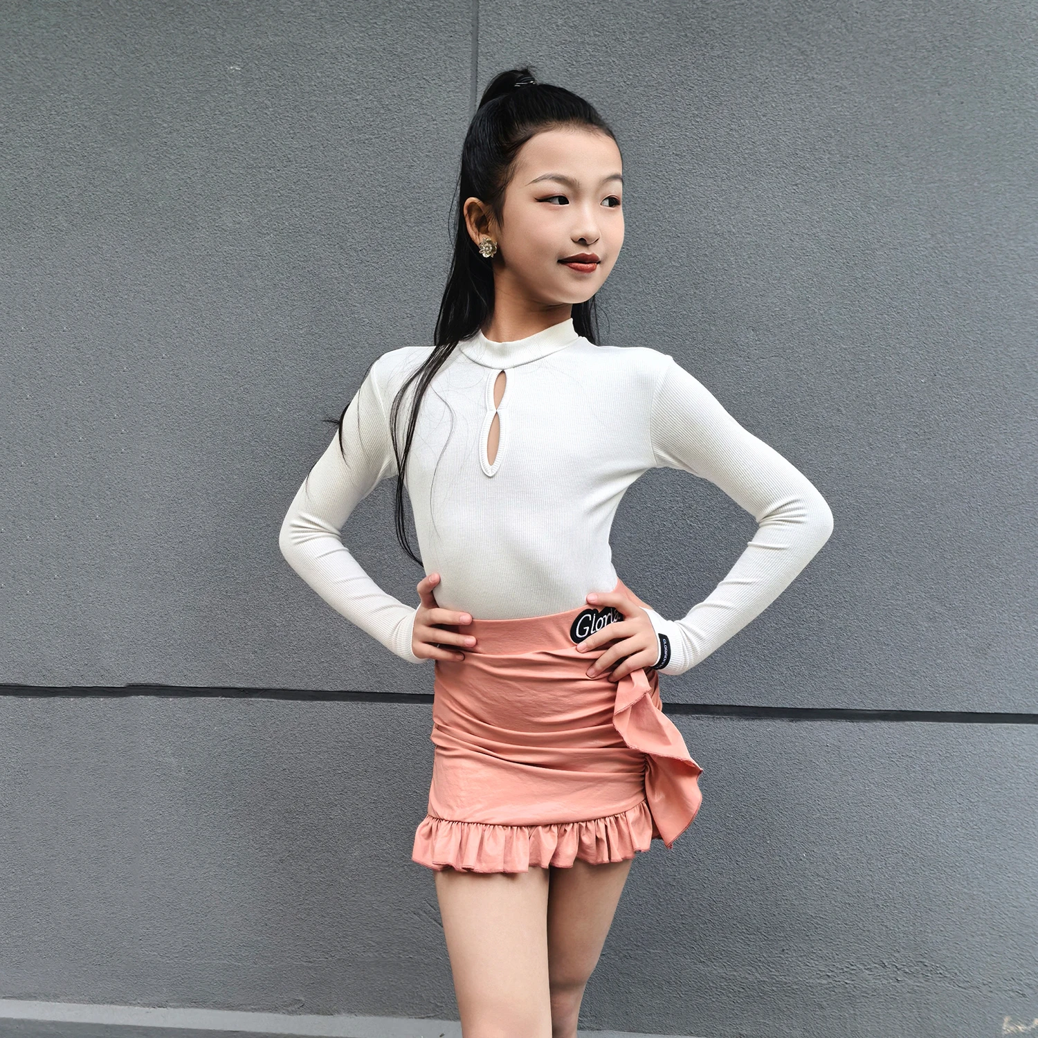 2025 Latin Dance Long Sleeved Split Skirts Practice Suit For Girls Samba Chacha Tango Dress Latin Dance Performance Wear  XH3785