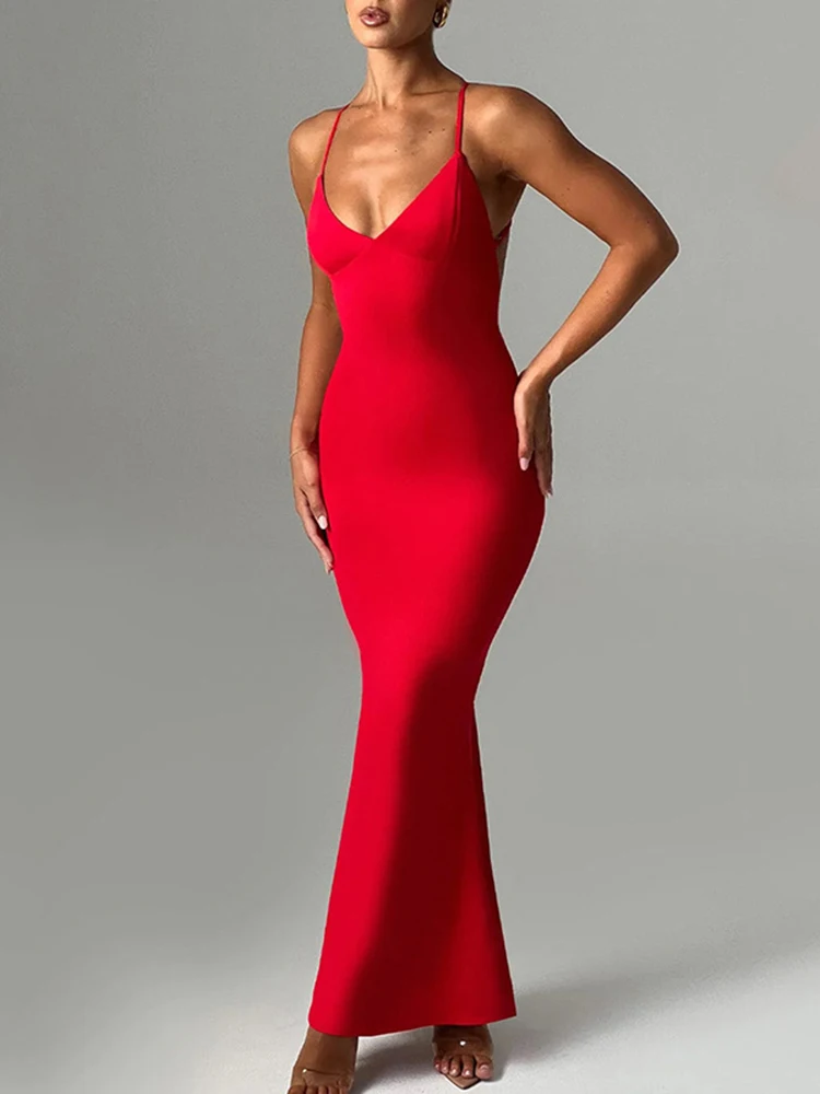 Summer Sexy Sleeveless Slim Fit Pleated Dress For Women Backless Tight Fitting Maxi Vestidos Elegant Party Club Evening Dress