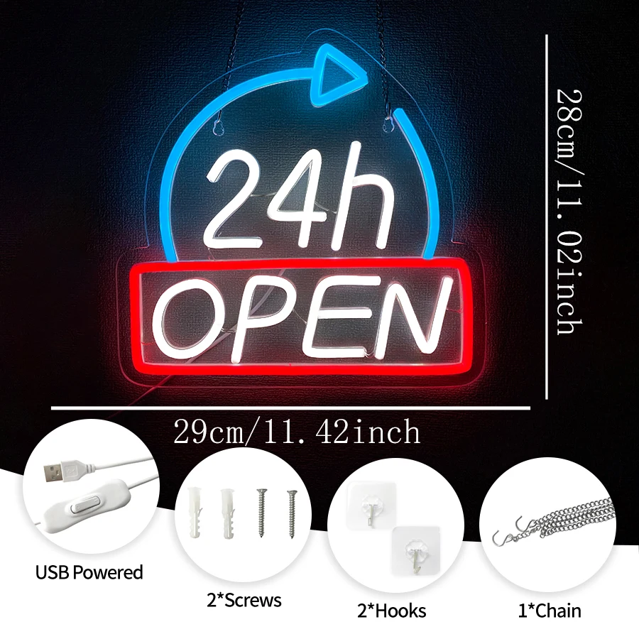 24 Hours Neon Sign Light Up Le - Decor Lighting Opening Hours ulasan dan harga