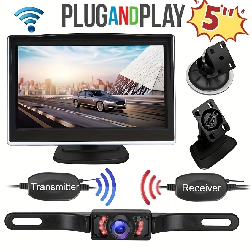 

Wireless Car 5" Monitor Backup Camera Rear View HD Parking System Night Vision