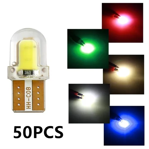 다채로운 라이센스 전구, LED W5W T10 COB 4SMD LED 주차 전구, 자동 웨지 클리어런스 램프, 캔버스 실리카 브라이트, 10 개, 50 개