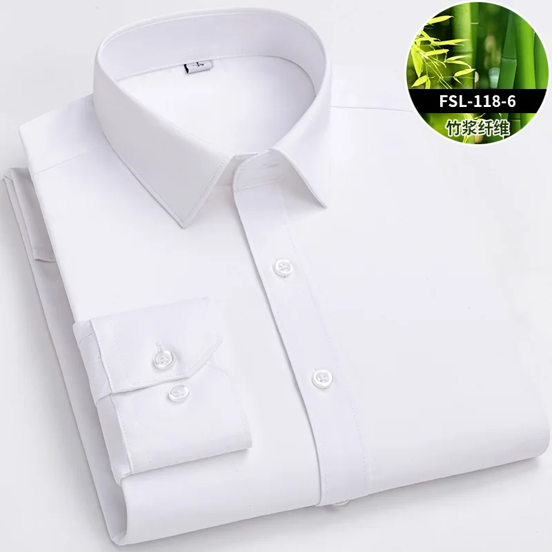 Camicia elegante in raso da uomo Fibra di bambù Manica lunga Antirughe Slim Fit Non stirabili Camicie casual di qualità per ufficio aziendale
