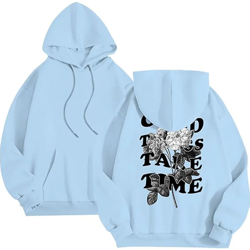 Men's Floral Slogan Graphic Hoodies Drop Shoulder Long Sleeve Pullover Hoodie Sweatshirts XS-5XL