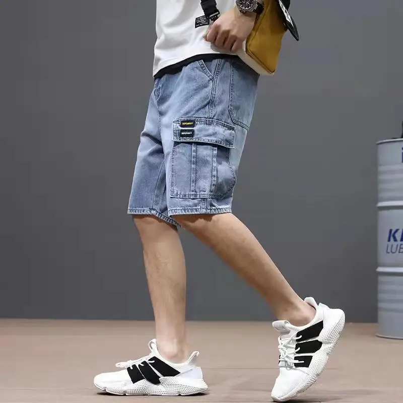 New Arrival Fashion Men's Casual Loose Baggy Cowboy Pants Streetwear Cargo Summer Denim Jeans Straight Knee Length Shorts Male