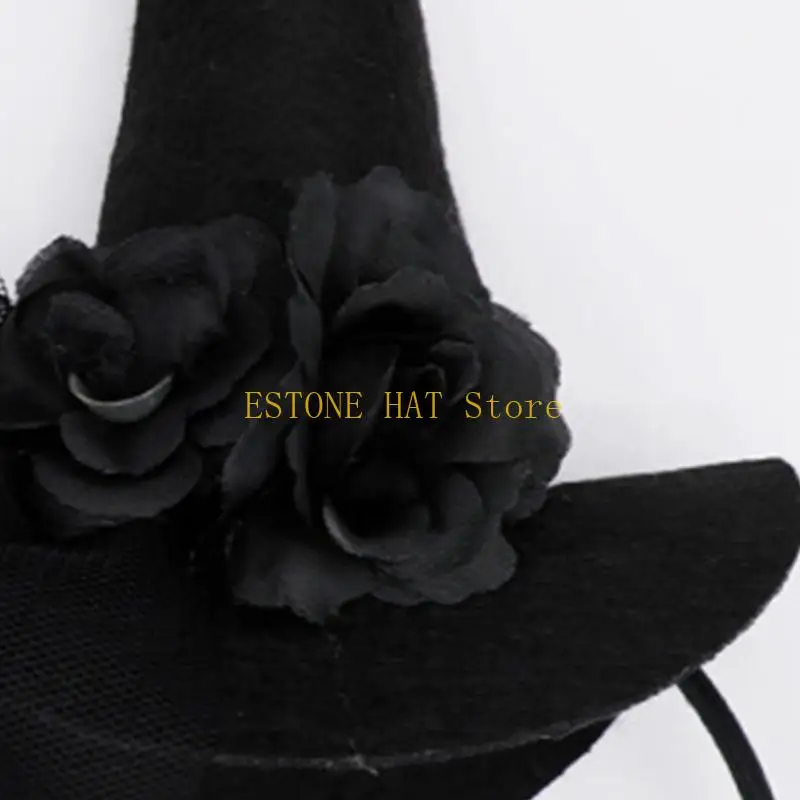 

49MF Готическая шляпа ведьмы и повязка на голову с черной вуалью для женщин и девочек, повязка для волос с макияжем для