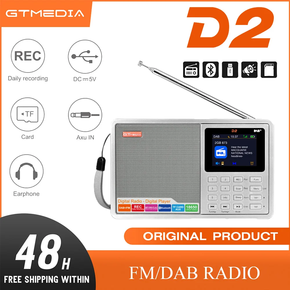 GTMEDIA D2 radio Portable 2.4 pouces TFT couleur affichage DAB +/FM RDS bandes d'onde Radio prise en charge DAB + et temps de synchronisation FM