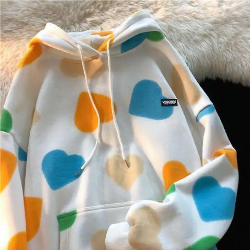 Spring Autumn Thin Sweet Korean Hoodies Casual Watermark Love Heart Women Sweatshirt Vegorrs Circle Of Modes Pullover Female