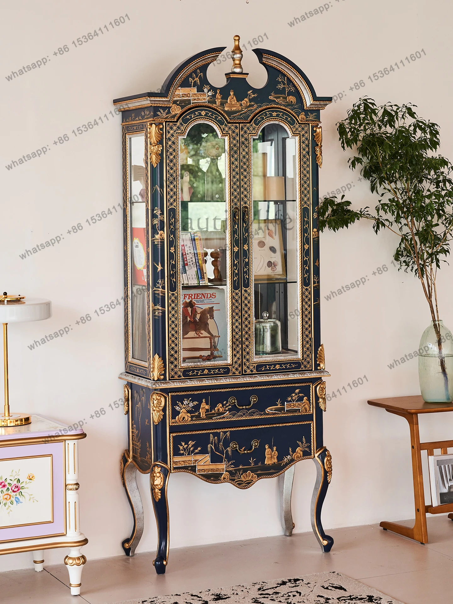 

French Chinese wine cabinet storage against the wall with glass European storage cabinet