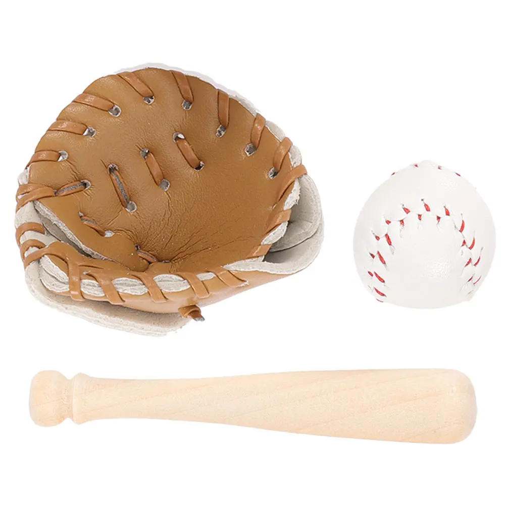 

1 Set Mini Baseball Three-Piece Kit Wood Craft Durable Pretend Playset For Dollhouse Decor Mini House Supply Outdoor