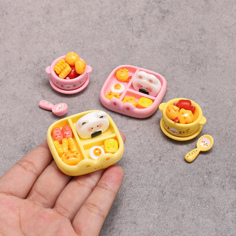 Hot Sale Mini Cartoon Simulation Bento Little Rice Vegetable Roll Miniature Food Set Model Homemaking Lovely Accessories
