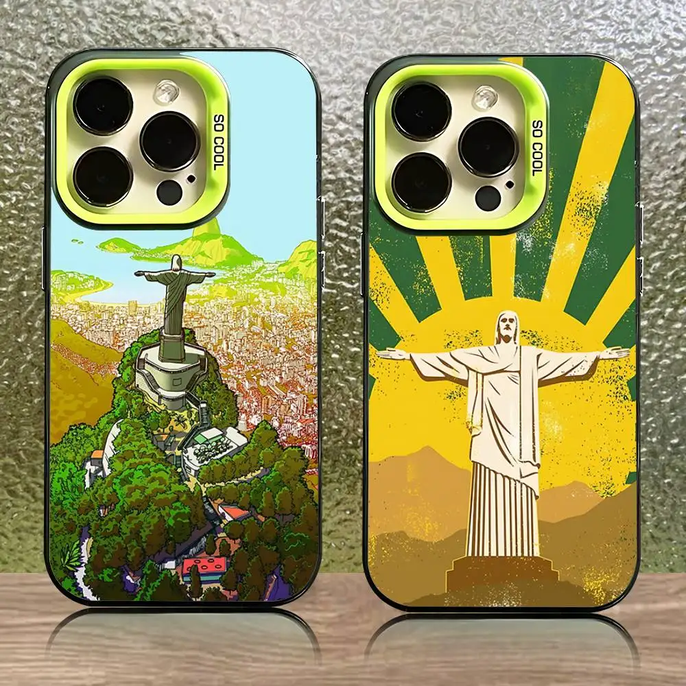 

Christ the Redeemer Brasil Phone Case For iPhone 16,15,14,13,12,11,Pro,Max,Plus,Mini,SE Green Candy Matte Shockproof Cover