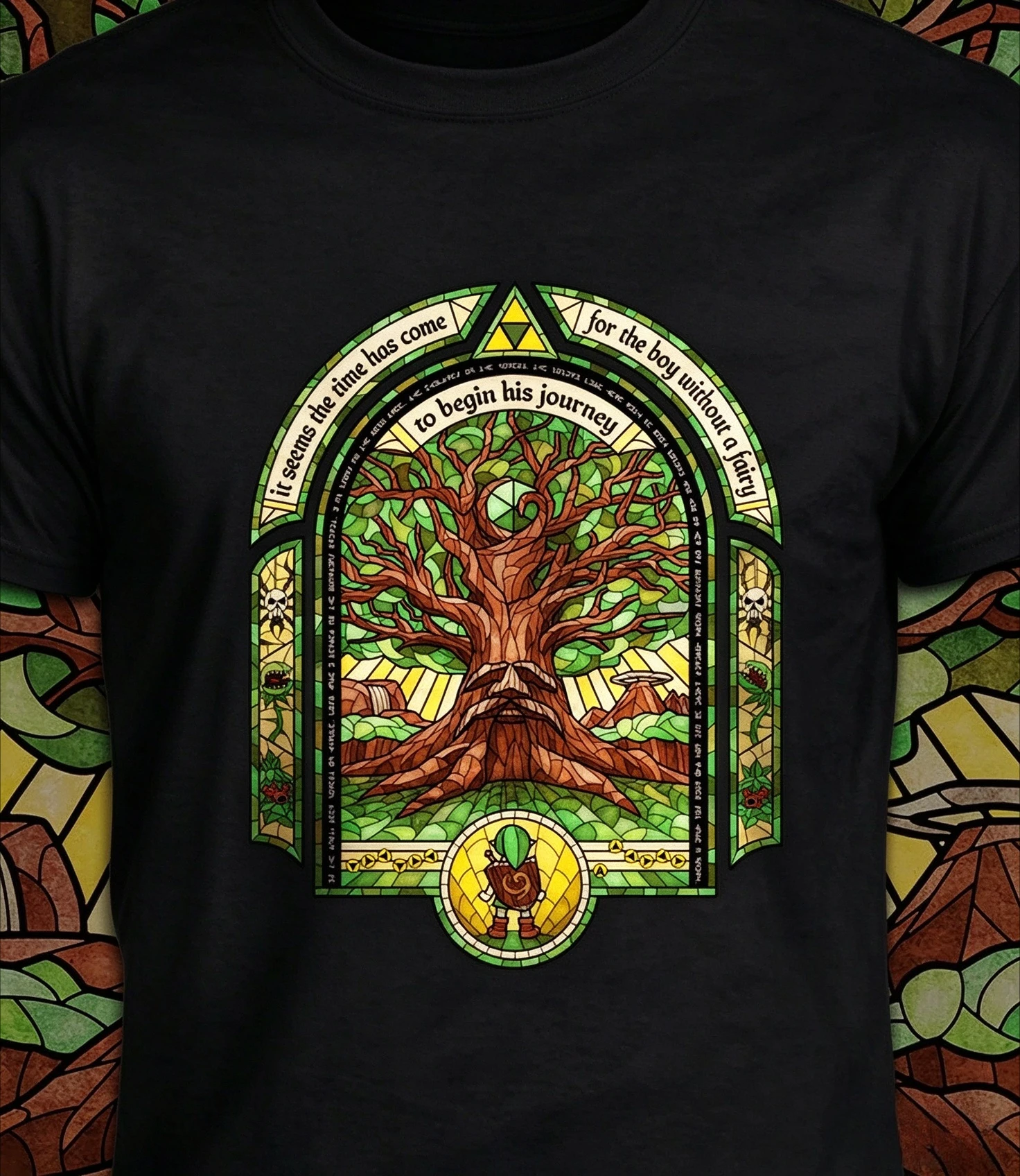 The Legend of Zelda T-shirt Stained Glass Deku Tree Print Ocarina of Time Game Oversized Short Sleeve Streetwear Gamer Tee
