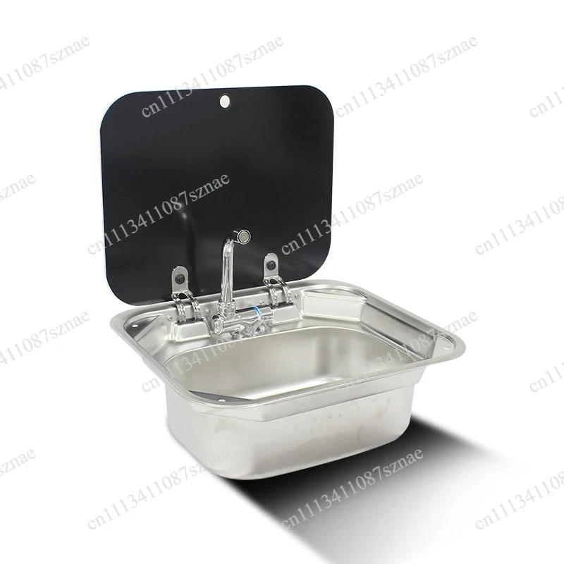 

Caravan Camping Tempered Glass Lid Hand Wash Basin, Stainless Steel Covered Sink for RV Camper Accessories