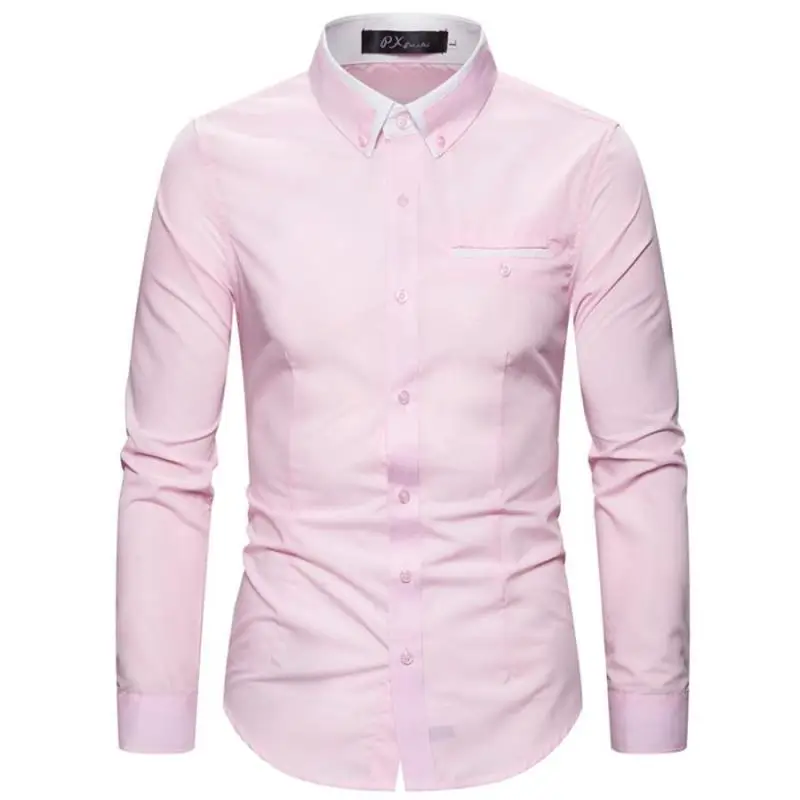 2023 New Spring and Autumn Fashion Simple Double Layer Collar Long Sleeve Slim Fit Solid Color Casual Men's Versatile Shirt