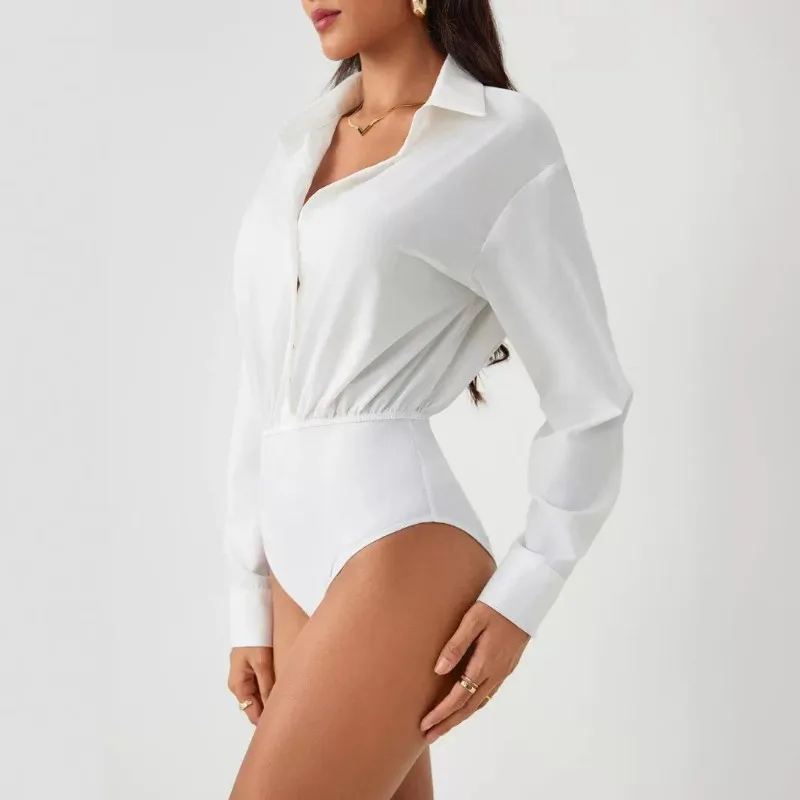 Mono informal de manga larga con solapa para mujer, camisa de Color liso, ropa de primavera y verano, novedad de 2024