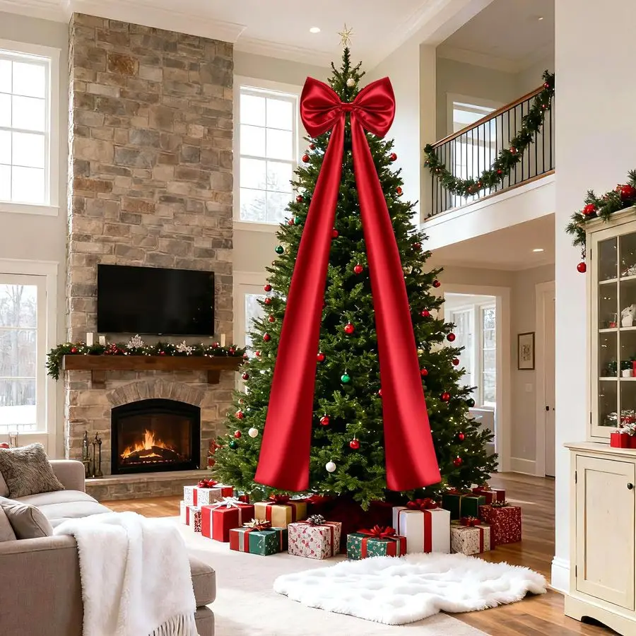 

Лук для топпера для елки, 23,6 x 87 дюймов, гигантские рождественские елочные топперы, атласные банты, рождественские украшения, банты для рождественского венка для дома.