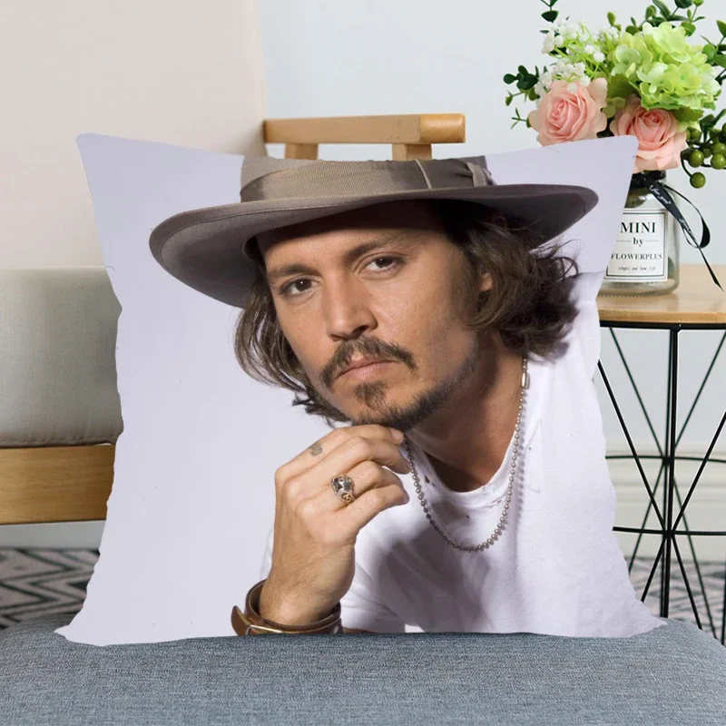 New Arrival Johnny Depp Pillow Cover Bedroom Home Decorative Pillowcase Square Zipper Pillow Cases Satin Soft No Fade 0331