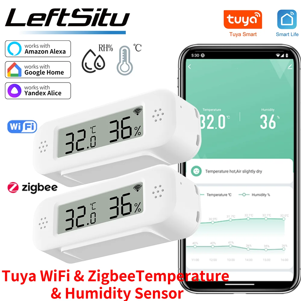 Tuya Zigbee WiFi Mini temperatura wilgotność dla inteligentnego domu termometr higrometr aplikacja zdalna praca z Google Home Yandex Alexa