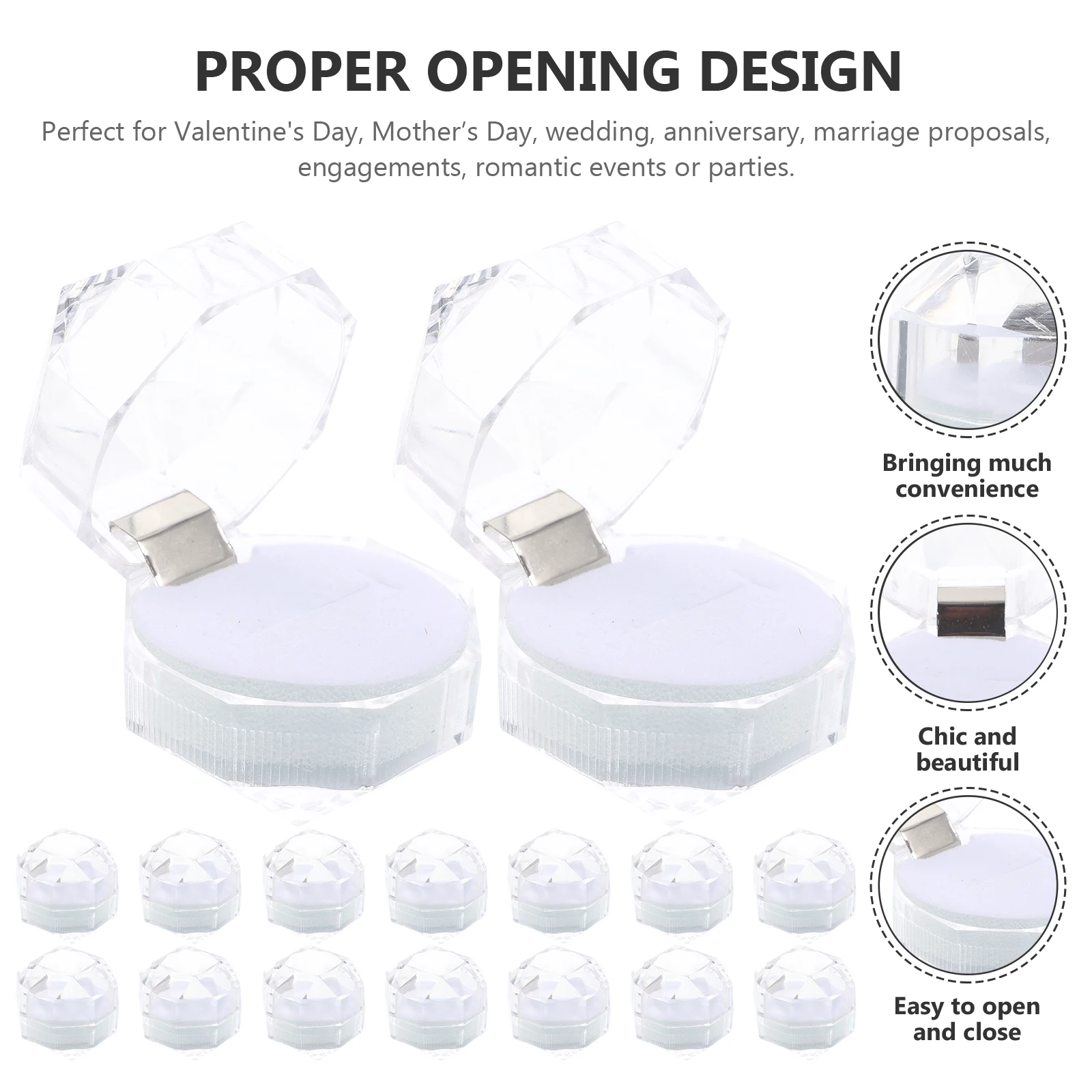 Vetrine per anelli in acrilico trasparente da 20 pezzi, confezione regalo bianca per fidanzamento e matrimonio, organizer per gioielli per cerimonie