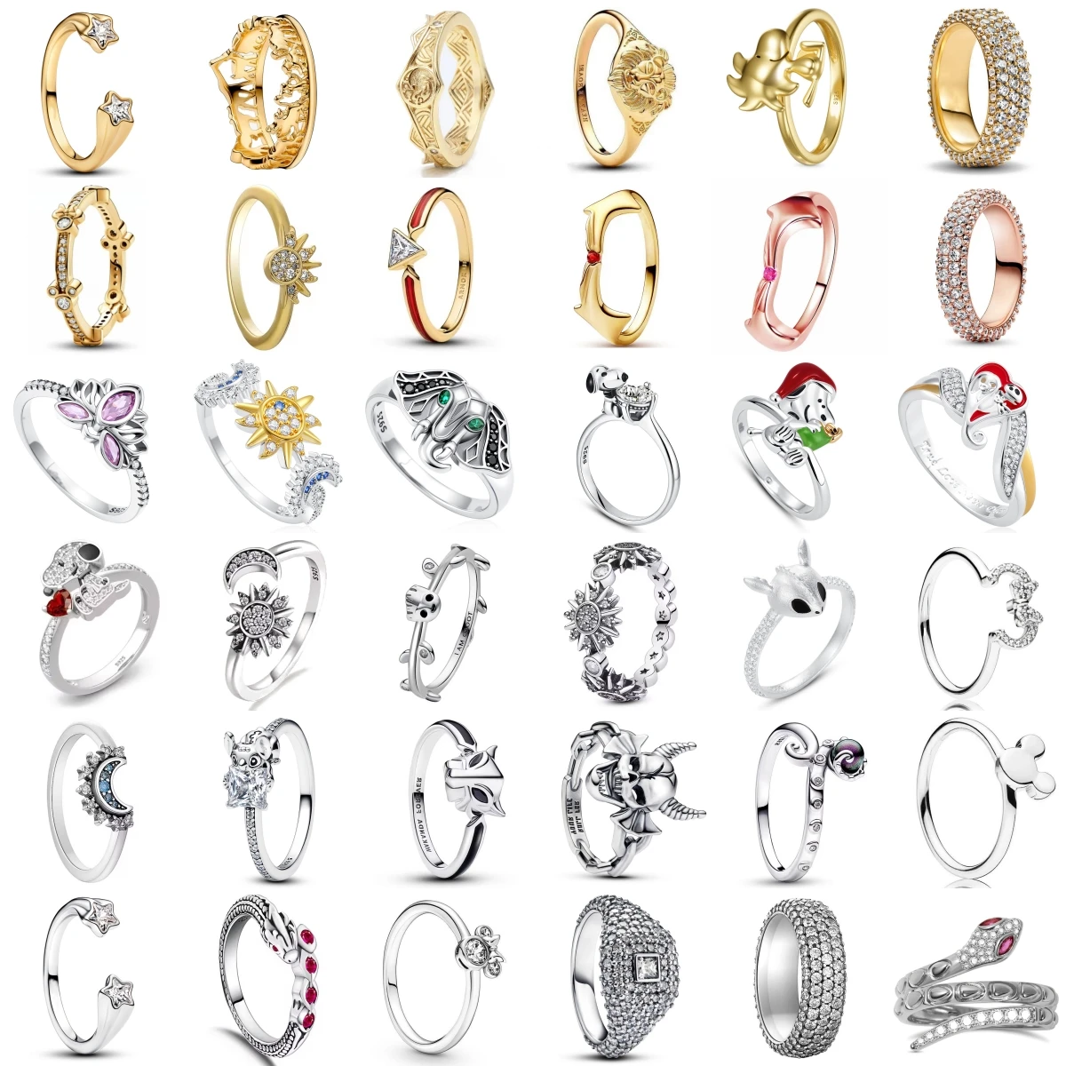 

MINISO Disney 925 Sterling Silver Ring Mickey Snake Sun Moon Wedding Engagement Gift Luxury Jewelry For Women